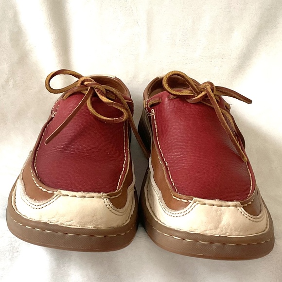 Born Wayz / Børn Men’s Leather Moc-Toe Casual Size 10 M Multi-Tone Red/Tan/Cream - Picture 5 of 16